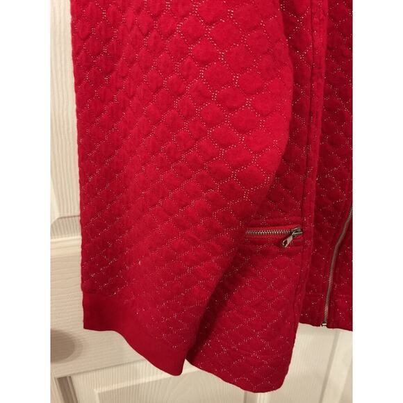 Coldwater Creek Red Textured Boucle Metallic Knit Zip-Up Jacket,1x - Picture 5 of 6